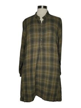 CP Shades Jasmine Double Gauze Cotton Tunic in Green/Brown Plaid Large